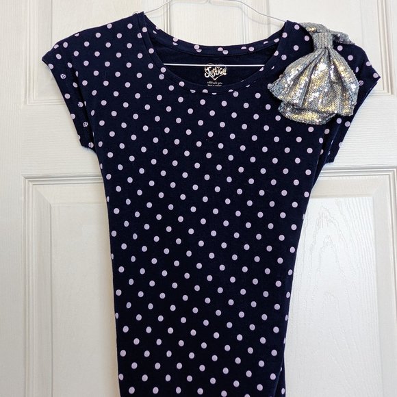 Justice Girls Navy Knit Top With Sequin Bow Shoulder Detail Size 14 (Bundle) - Picture 1 of 6